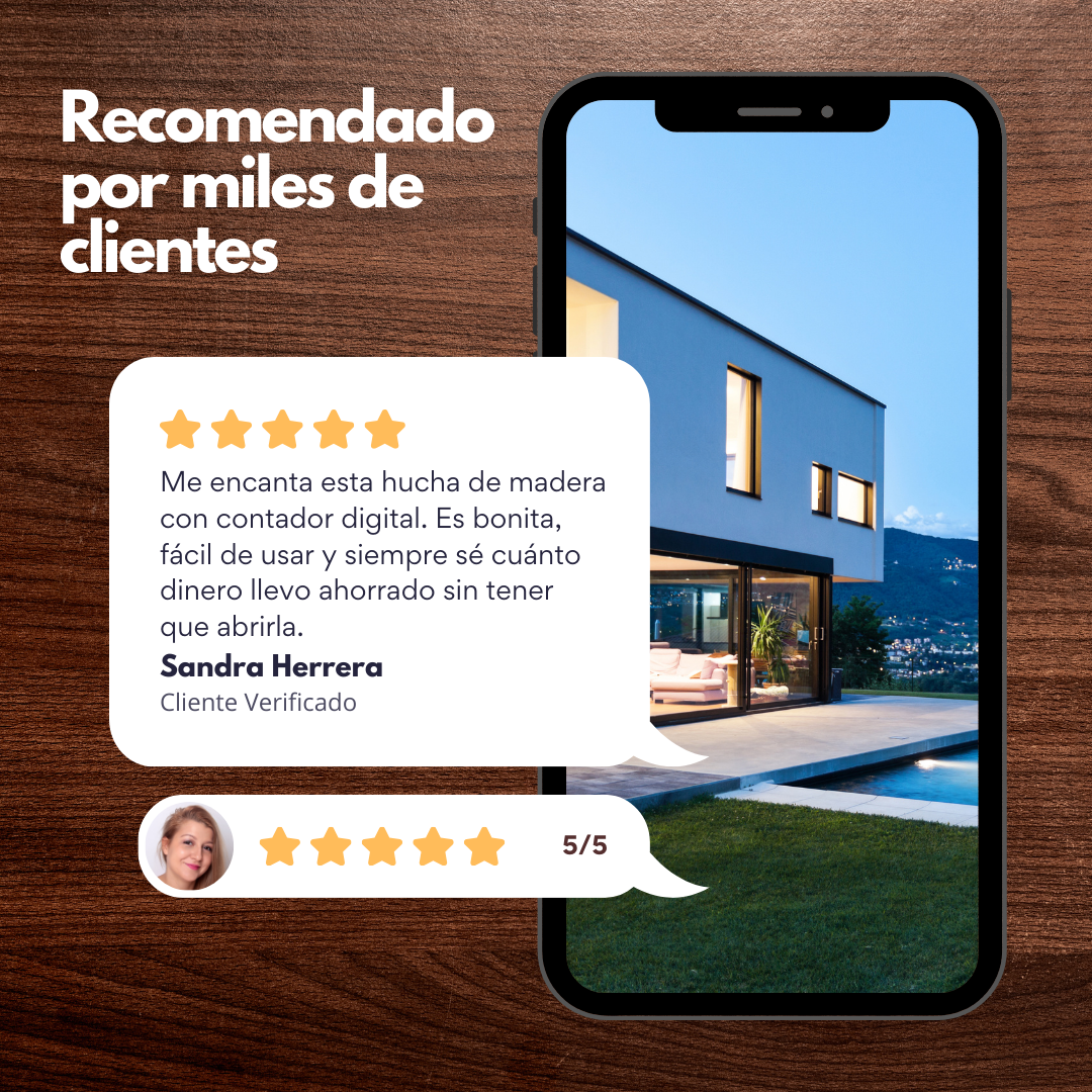 Hucha de madera con contador