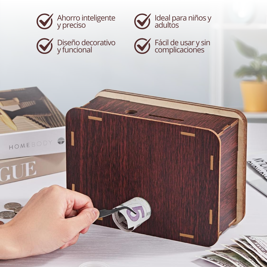 Hucha de madera con contador