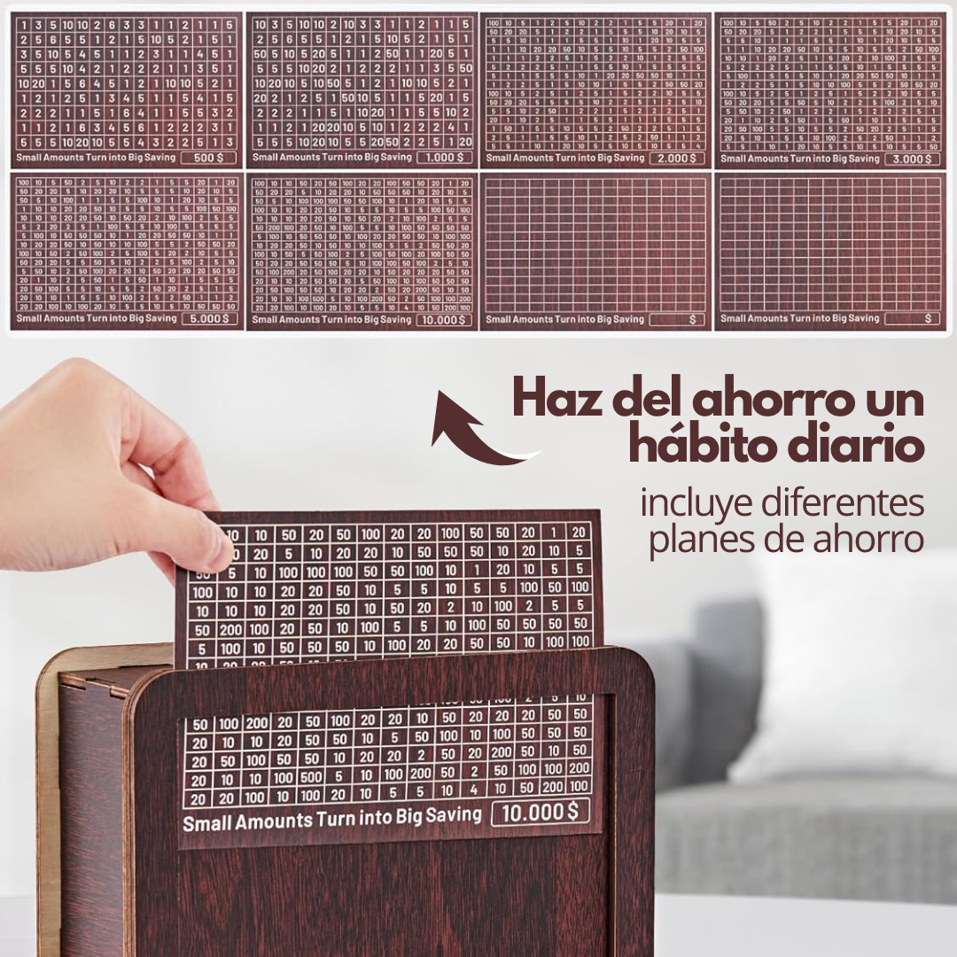 Hucha de madera con contador