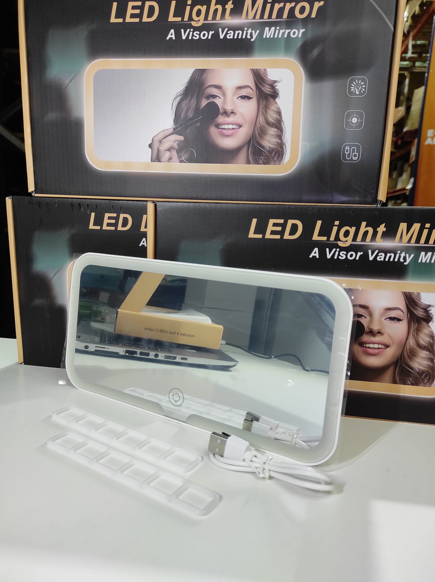 Espejo de tocador LED para coche con 3 modos
