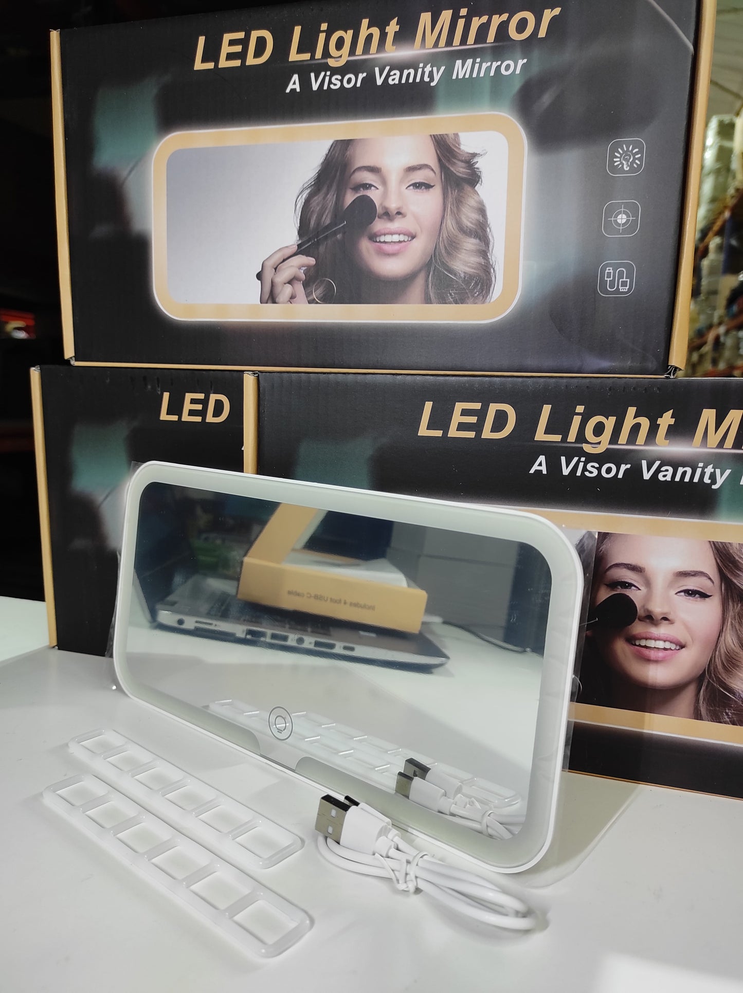 Espejo de tocador LED para coche con 3 modos